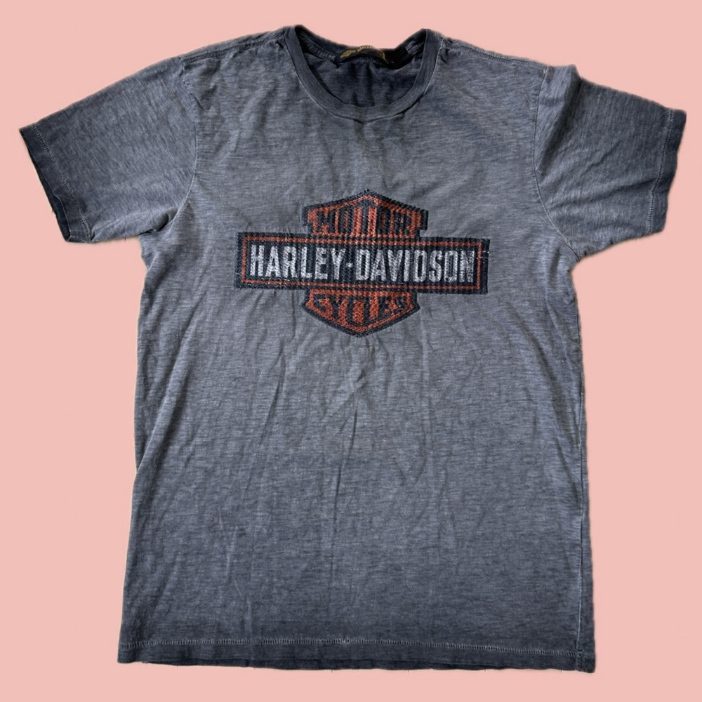 Harley Davidson Grey Logo T Shirt Size M Vintage Style Biker Tee